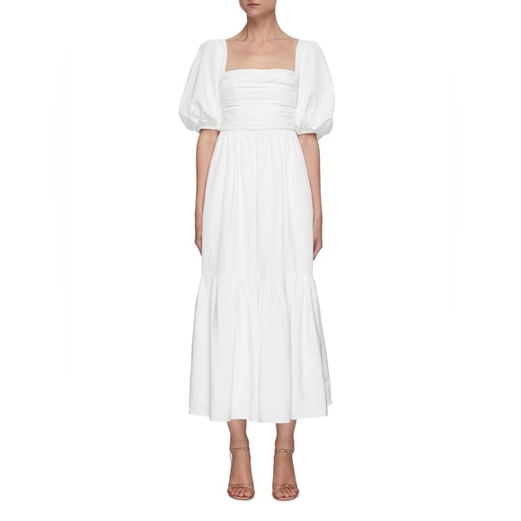 self portrait white taffeta puff sleeve midi dress self-portrait - White Taffeta Puff Sleeve Midi Dress